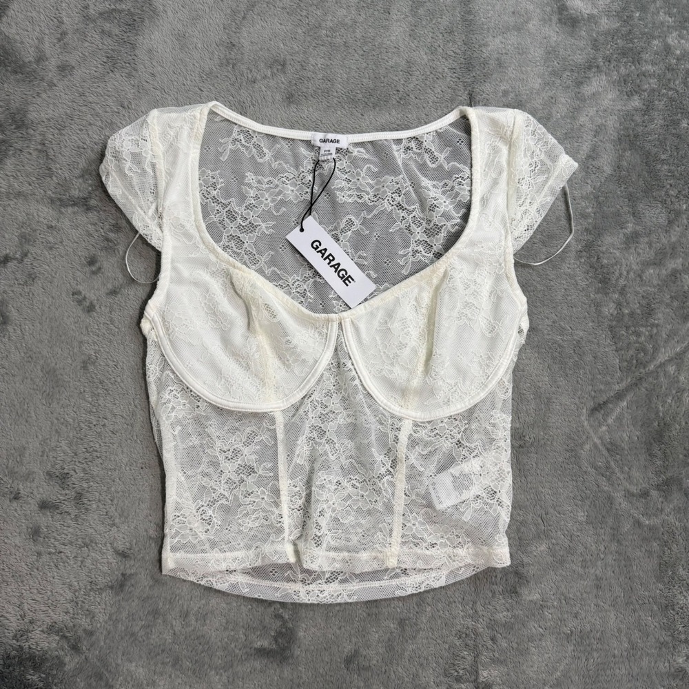 Garage Florence Cap Sleeve Lace Bustier Top Snow White 100083542 NEW